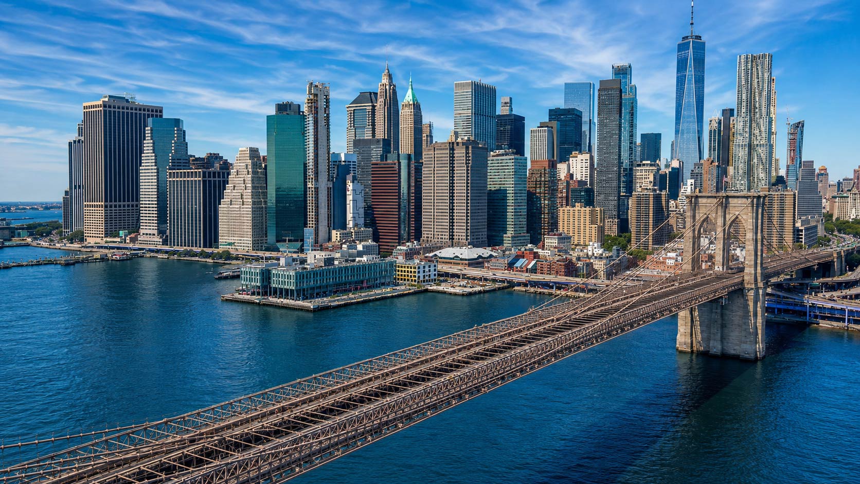Brooklyn Bridge viewed from an NYC sightseeing cruise