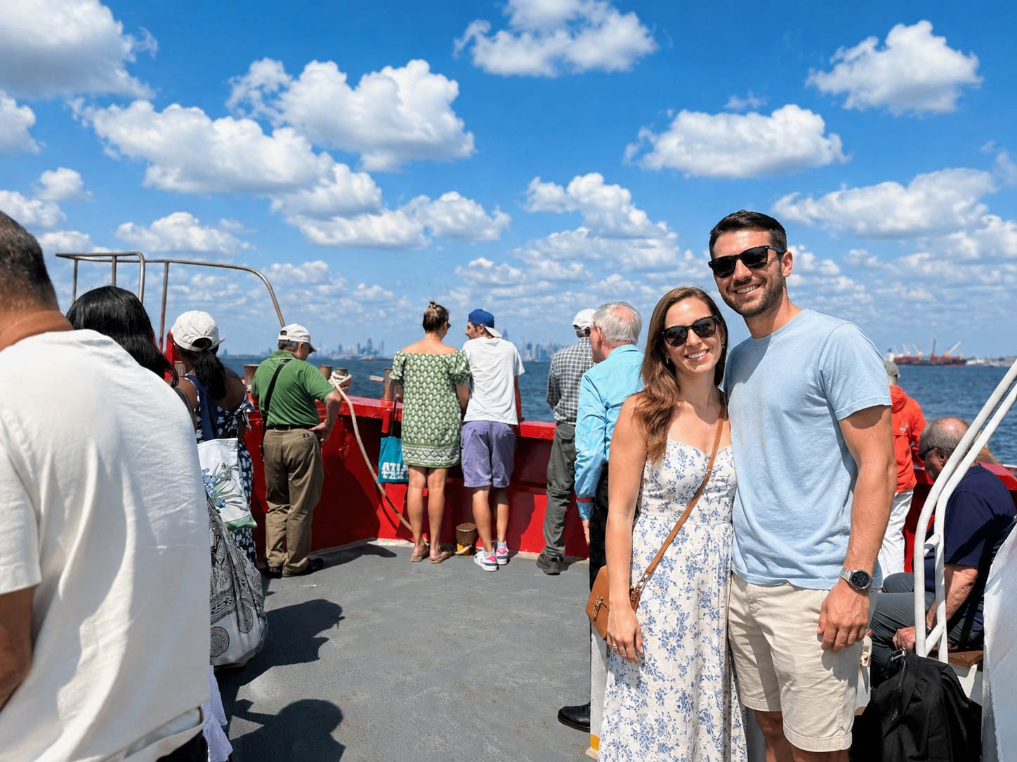 Guests enjoying the onboard New York skyline cruise experience