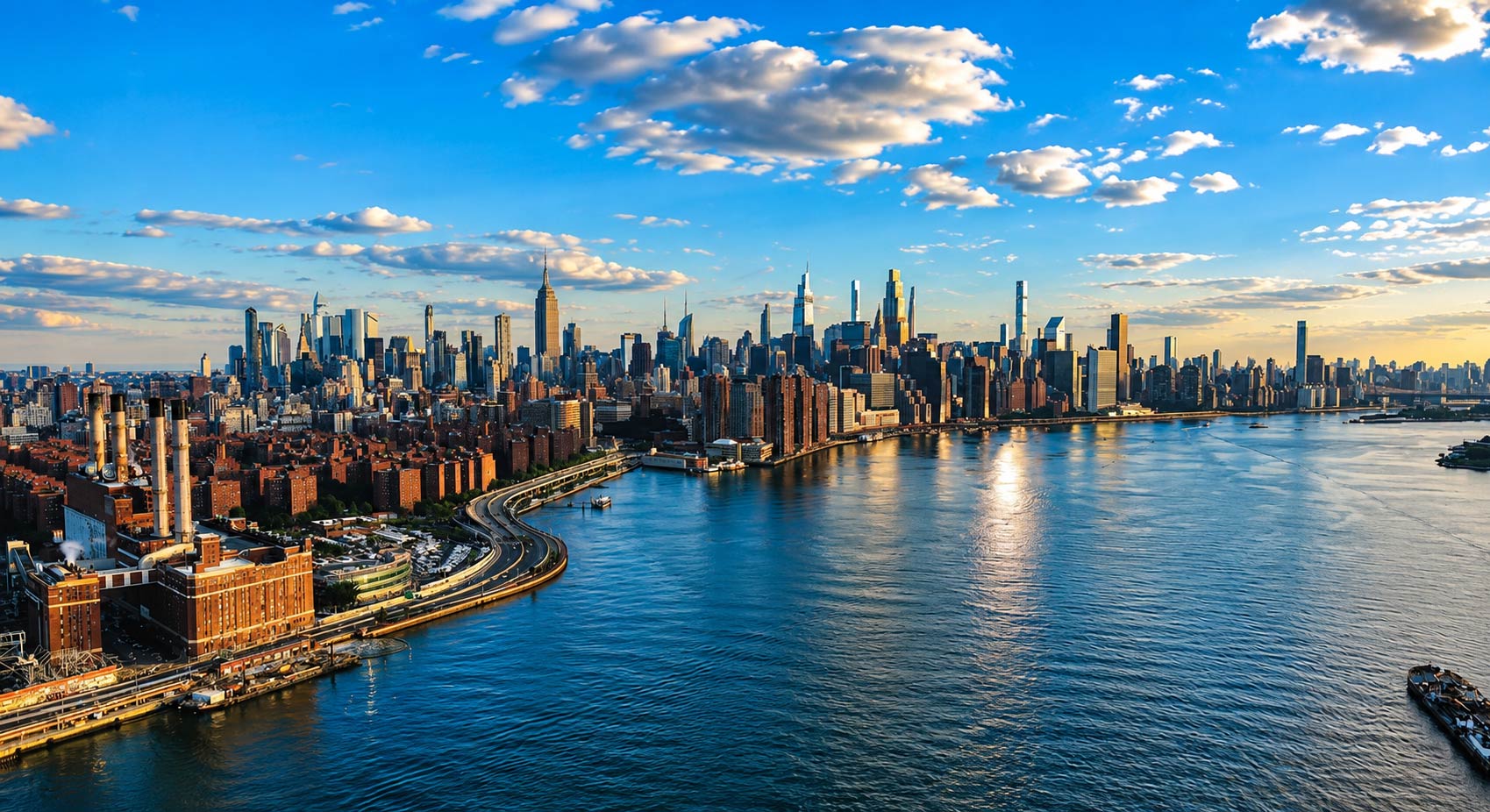Lower Manhattan skyline view from a NYC sightseeing cruise