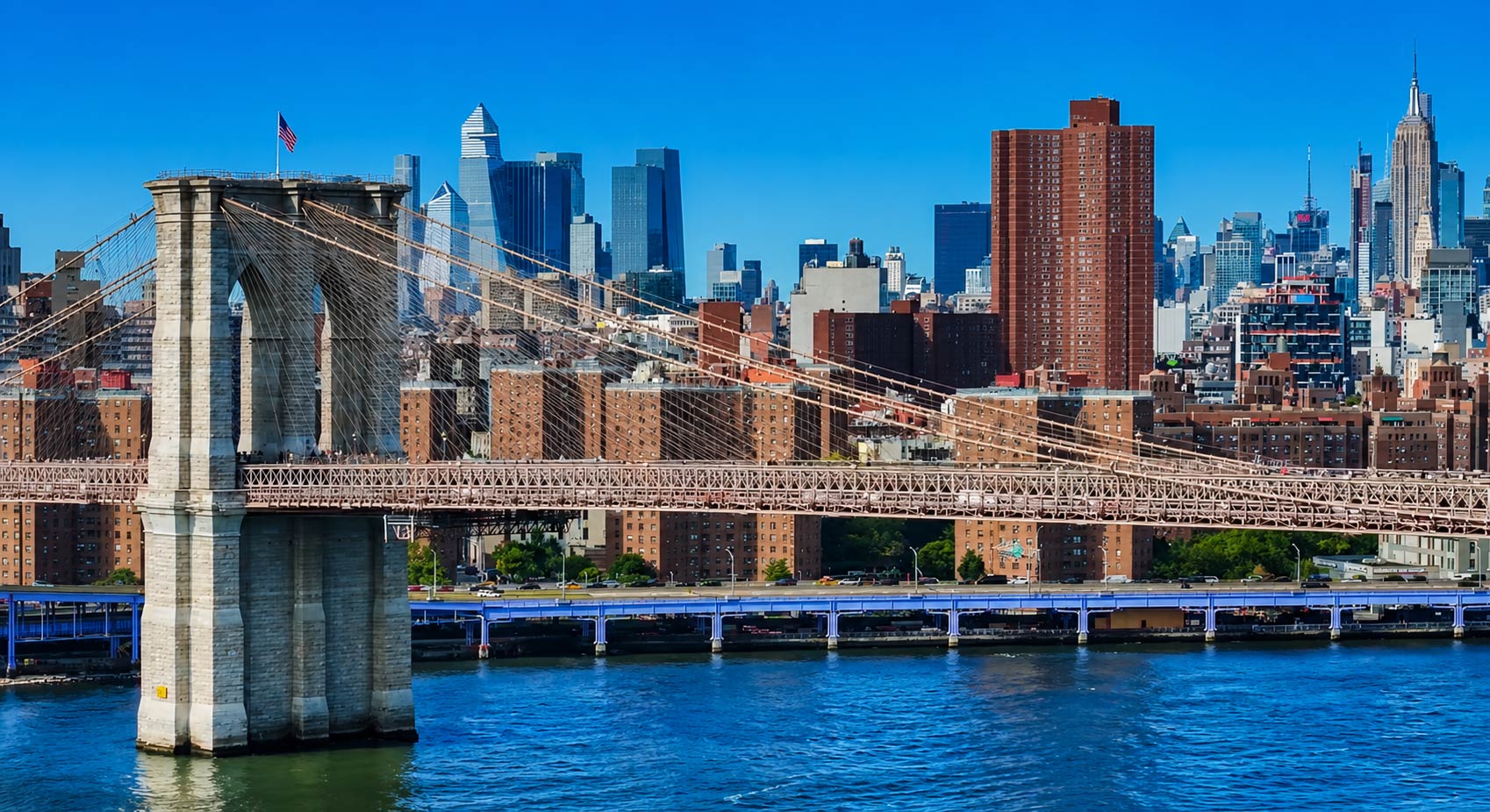 Brooklyn Bridge view from a NYC sightseeing boat tour