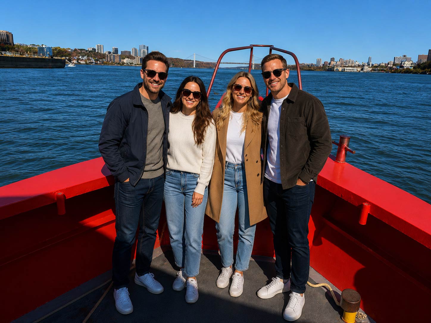 Couple enjoying Manhattan skyline views during a NYC sightseeing cruise
