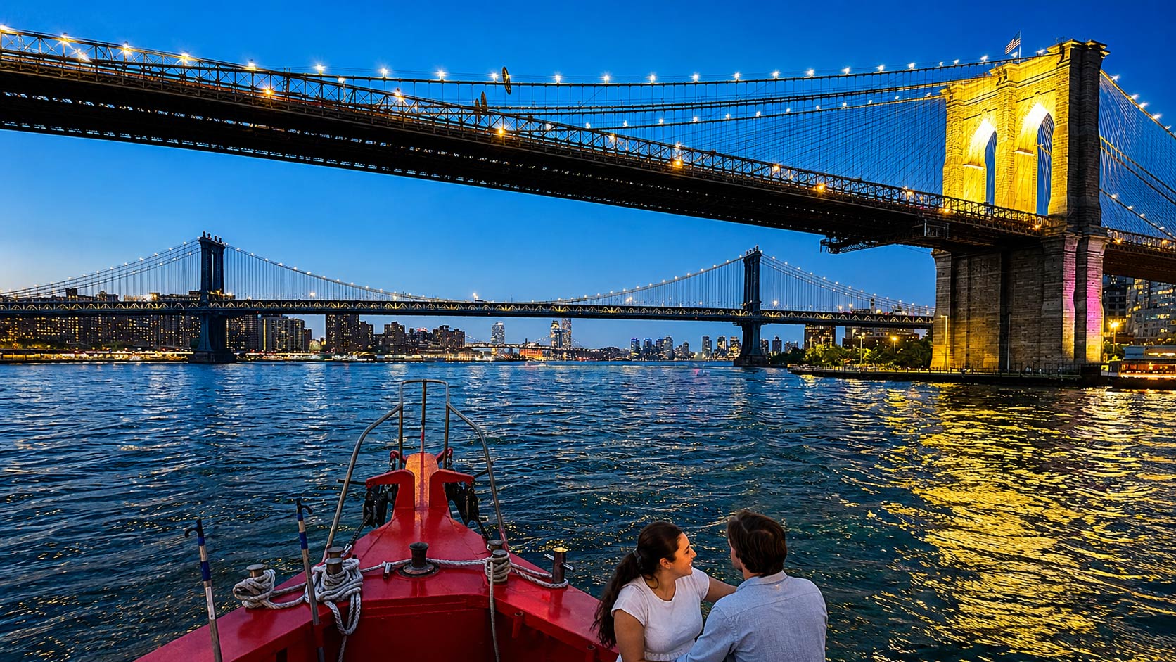 Guests enjoying a romantic NYC night cruise